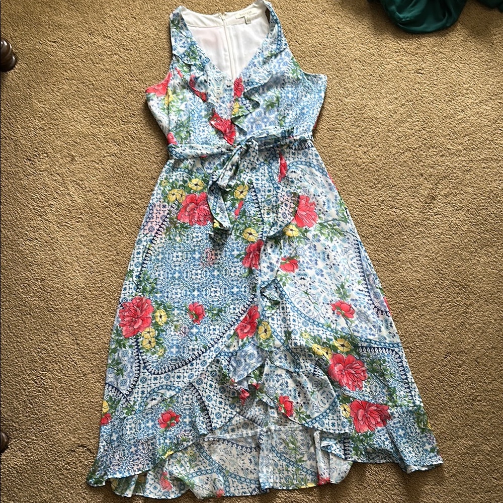 Kensie Floral Pattern Faux Wrap Dress